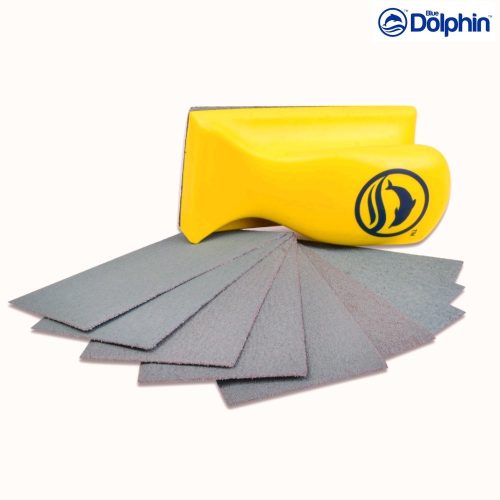 Blue Dolphin kézi csiszolóblokk szett téglalap alakú, tépőzáras, 10 db csiszolópapírral, 70x125 mm