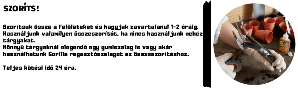 Felületek összeszorítása Gorilla Glue poliuretán ragasztó 250ml használata után