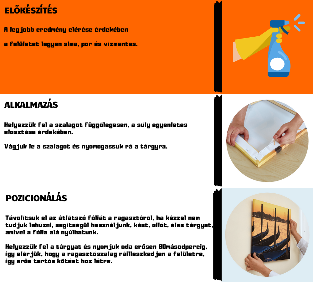 Gorilla mounting tape kristálytiszta kétoldalas ragasztó használati útmutató alkalmazás